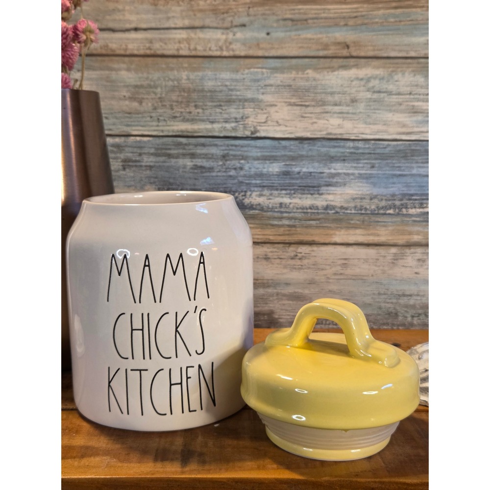 Rae Dunn Mama Chicks Kitchen Ceramic Canister White with Yellow Lid Farmhouse - Picture 7 of 13